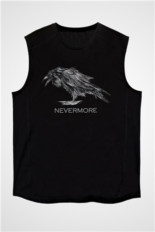 Nevermore Baskılı Unisex Siyah Kolsuz Tişört - Tshirt