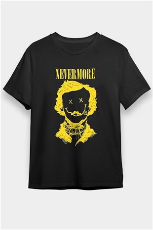 Nevermore Baskılı Unisex Siyah Tişört - Tshirt