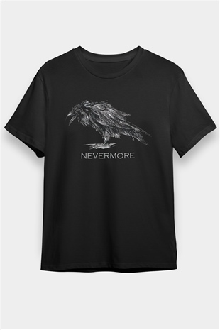 Nevermore Baskılı Unisex Siyah Tişört - Tshirt