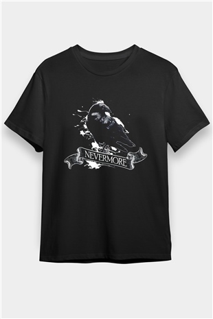 Nevermore Baskılı Unisex Siyah Tişört - Tshirt