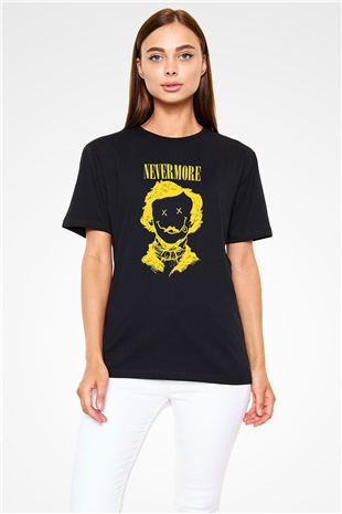 Nevermore Baskılı Unisex Siyah Tişört - Tshirt
