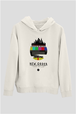 New Order Beyaz Unisex Kapşonlu Sweatshirt