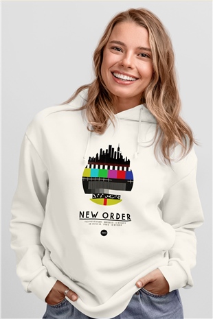 New Order Beyaz Unisex Kapşonlu Sweatshirt