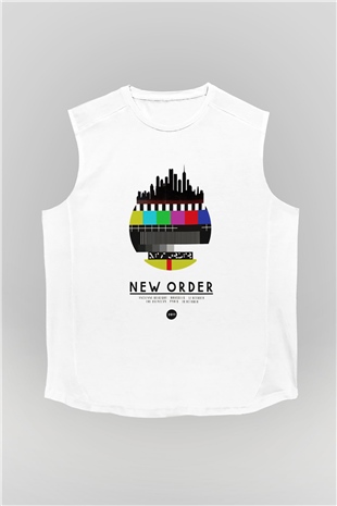 New Order Beyaz Unisex Kolsuz Tişört