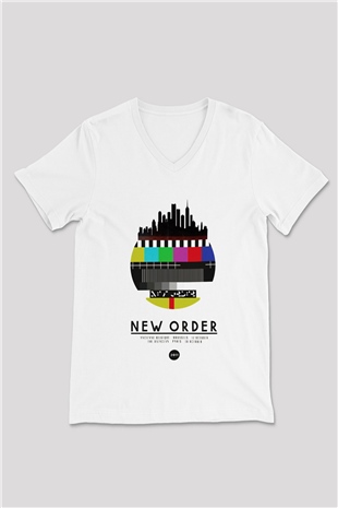 New Order Beyaz Unisex V Yaka Tişört T-Shirt