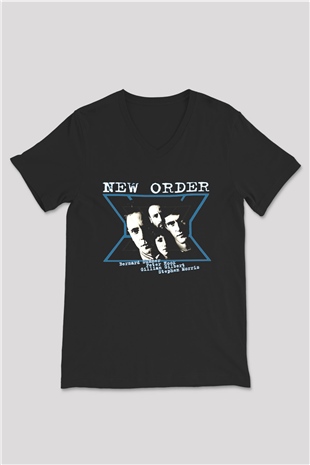 New Order Siyah Unisex V Yaka Tişört T-Shirt