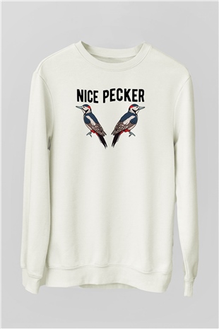 Nice Pecker Baskılı Unisex Beyaz  Sweatshirt