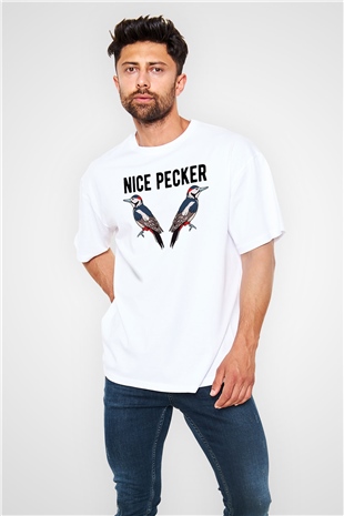 Nice Pecker Baskılı Oversize Beyaz Tişört