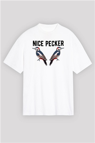 Nice Pecker Baskılı Oversize Beyaz Tişört
