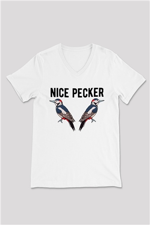 Nice Pecker Baskılı Unisex Beyaz  V Yaka Tişört