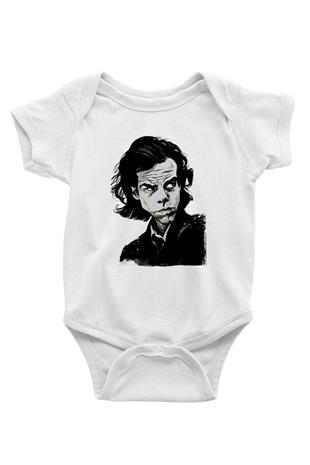 Nick Cave Baskılı Beyaz Unisex Bebek Body - Zıbın