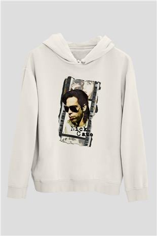 Nick Cave Baskılı Beyaz Unisex Kapüşonlu Sweatshirt