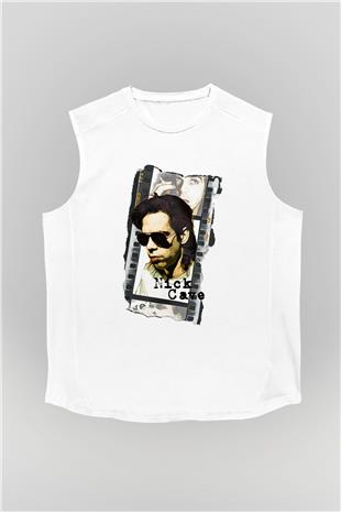 Nick Cave Baskılı Beyaz Unisex Kolsuz Tişört - Tshirt