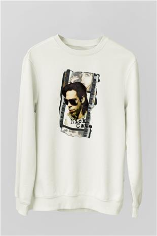 Nick Cave Baskılı Beyaz Unisex Sweatshirt