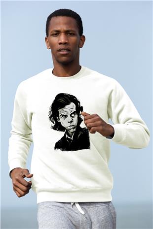 Nick Cave Baskılı Beyaz Unisex Sweatshirt
