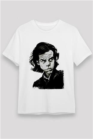 Nick Cave Baskılı Unisex Beyaz Tişört - Tshirt