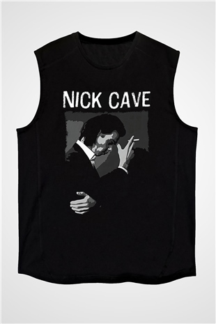 Nick Cave Baskılı Unisex Siyah Kolsuz Tişört - Tshirt
