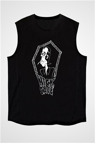 Nick Cave Baskılı Unisex Siyah Kolsuz Tişört - Tshirt