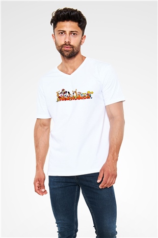 Nickelodeon Beyaz Unisex V Yaka Tişört
