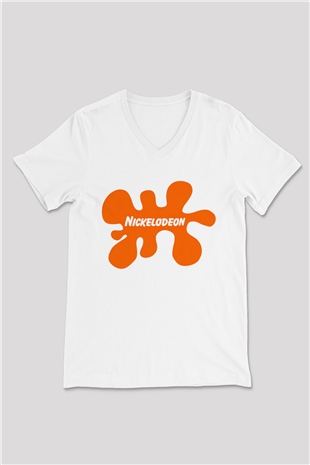 Nickelodeon Beyaz Unisex V Yaka Tişört