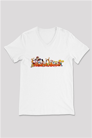 Nickelodeon Beyaz Unisex V Yaka Tişört
