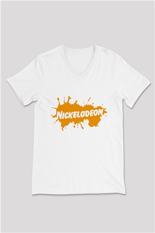 Nickelodeon Beyaz Unisex V Yaka Tişört T-Shirt