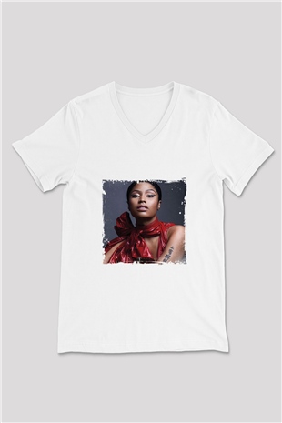 Nicki Minaj Baskılı Beyaz V Yaka Unisex Tişört