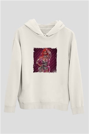 Nicki Minaj Baskılı Unisex Beyaz Kapüşonlu Sweatshirt