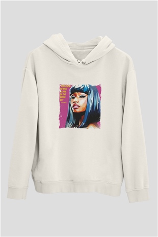 Nicki Minaj Baskılı Unisex Beyaz Kapüşonlu Sweatshirt
