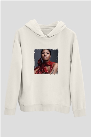 Nicki Minaj Baskılı Unisex Beyaz Kapüşonlu Sweatshirt