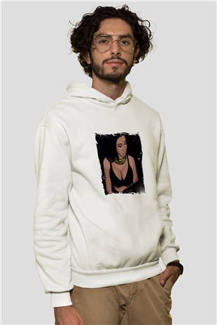 Nicki Minaj Baskılı Unisex Beyaz Kapüşonlu Sweatshirt