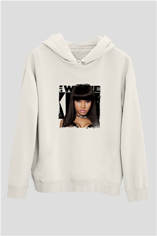 Nicki Minaj Baskılı Unisex Beyaz Kapüşonlu Sweatshirt