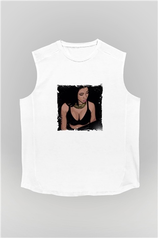 Nicki Minaj Baskılı Unisex Beyaz Kolsuz Tişört