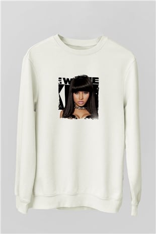 Nicki Minaj Baskılı Unisex Beyaz Sweatshirt