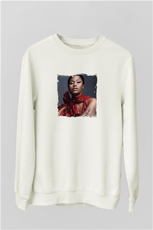 Nicki Minaj Baskılı Unisex Beyaz Sweatshirt