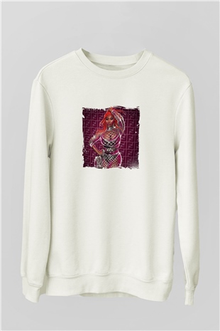 Nicki Minaj Baskılı Unisex Beyaz Sweatshirt
