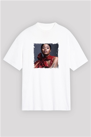 Nicki Minaj Baskılı Oversize Beyaz Tişört