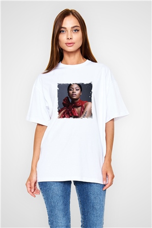 Nicki Minaj Baskılı Oversize Beyaz Tişört