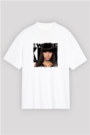 Nicki Minaj Baskılı Oversize Beyaz Tişört
