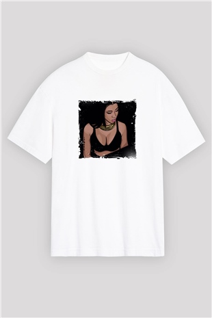 Nicki Minaj Baskılı Oversize Beyaz Tişört