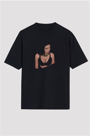 Nicki Minaj Baskılı Unisex Oversize Siyah Tişört