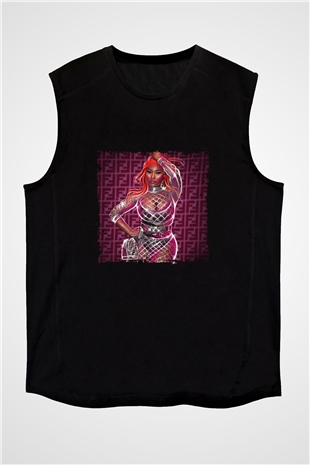 Nicki Minaj Baskılı Unisex Siyah Kolsuz Tişört