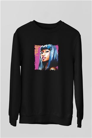 Nicki Minaj Baskılı Unisex Siyah Sweatshirt