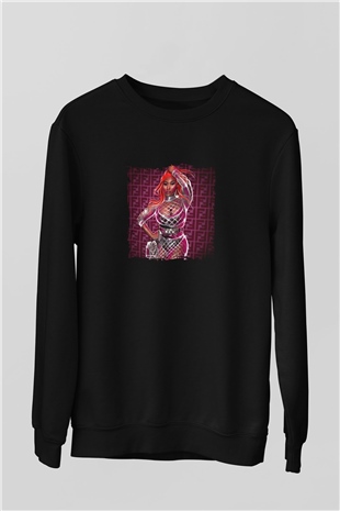 Nicki Minaj Baskılı Unisex Siyah Sweatshirt