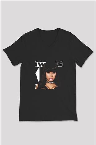 Nicki Minaj Baskılı Unisex Siyah V Yaka Tişört
