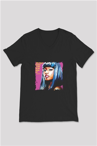 Nicki Minaj Baskılı Unisex Siyah V Yaka Tişört