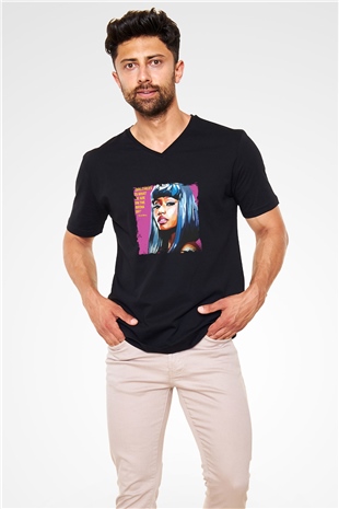 Nicki Minaj Baskılı Unisex Siyah V Yaka Tişört