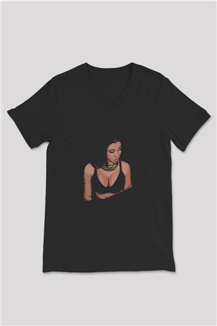 Nicki Minaj Baskılı Unisex Siyah V Yaka Tişört