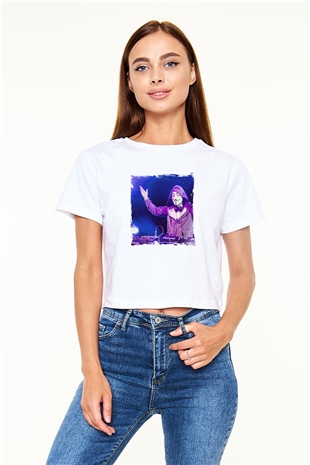 Nicky Romero Baskılı Beyaz Kadın Crop Top Tişört