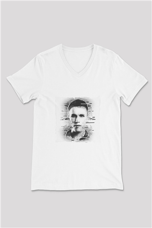 Nicky Romero Baskılı Beyaz V Yaka Unisex Tişört